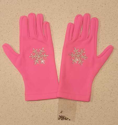 Перчатки розовые со стразами в виде снежинки, S на рост 115-128 см
