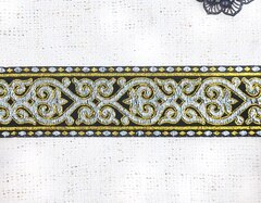 Тесьма жаккард, ш. 5 см, чёрный с золотом/серебром