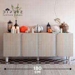 Дизайнерская тумба Ола 4 двери, шкаф-буфет на ножках, 180х40х75 см, ЛДСП/сосна