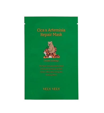 Vely Vely Cica X Artemisia Repair Mask, Восстанавливающая тканевая маска с экстрактом полыни и центеллы, 20 гр