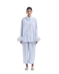 Костюм 13 в полоску с перьями (рубашка+БРЮКИ) голубой