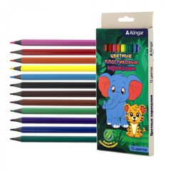 
          Карандаши цветные Alingar 12 цв., "Джунгли", пластиковые, шестигранные, заточенные, грифель 3.0 мм, картон. уп., европодвес