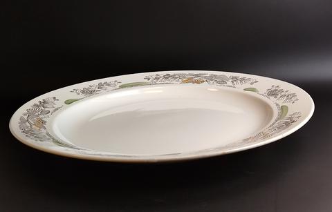 Блюдо для сервировки (поднос) фаянс, птицы, цветочный декор, ЗиК, Конаково, D- 34.8 см, винтаж СССР 1974-1991 гг