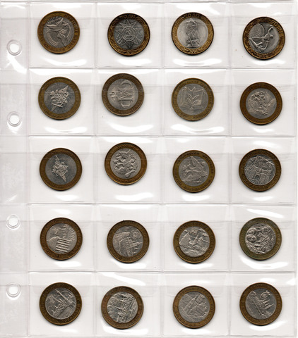 Набор из 94 монет 10 рублей биметалл - без повторов - 2002-2023 гг.