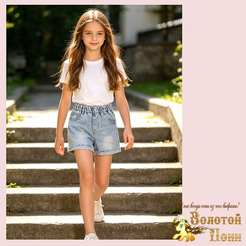 Шорты джинс/стразы д (6-12) 260424-HN-1857