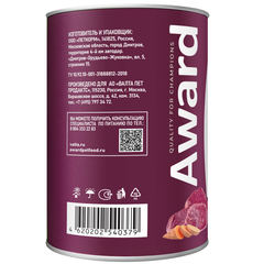 AWARD консервы для взрослых собак паштет из говядины с бататом 400г