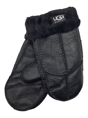 Мужские Варежки Меховые Ugg Черные Кожаные (07)