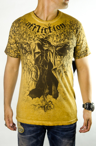 Affliction | Футболка мужская Korn Tee Mustard Yellow Signature Series A375MY перед