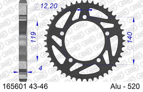 165601-45 звезда задняя BMW M1000 RR, S1000 R, S1000 RR (ведомая) алюминиевая, 520, AFAM