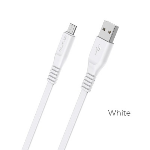 USB - микро USB Borofone BX23 Wide power, 1.0м, плоский, 2.4A, силикон, цвет: белый