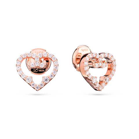 Heart Stud Earrings, Rose Gold, Cubic Zircons