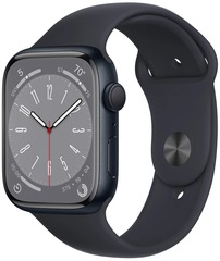 Умные часы Apple Watch Series 8 45 мм из алюминия цвета «тёмная ночь», спортивный ремешок «тёмная ночь» (M/L 150–200mm)