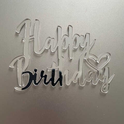 Бенто-Топпер / Happy Birthday В1 / акрил  зеркальный серебро