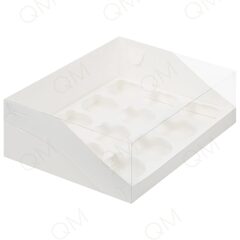 Коробка под капкейки с пластиковой крышкой 310*235*100 мм (12) (белая), 10шт