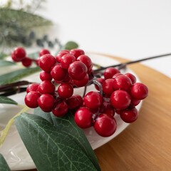 №2 Ягоды рябины на ветке, цвет красный, 53 см, набор 2 ветка.