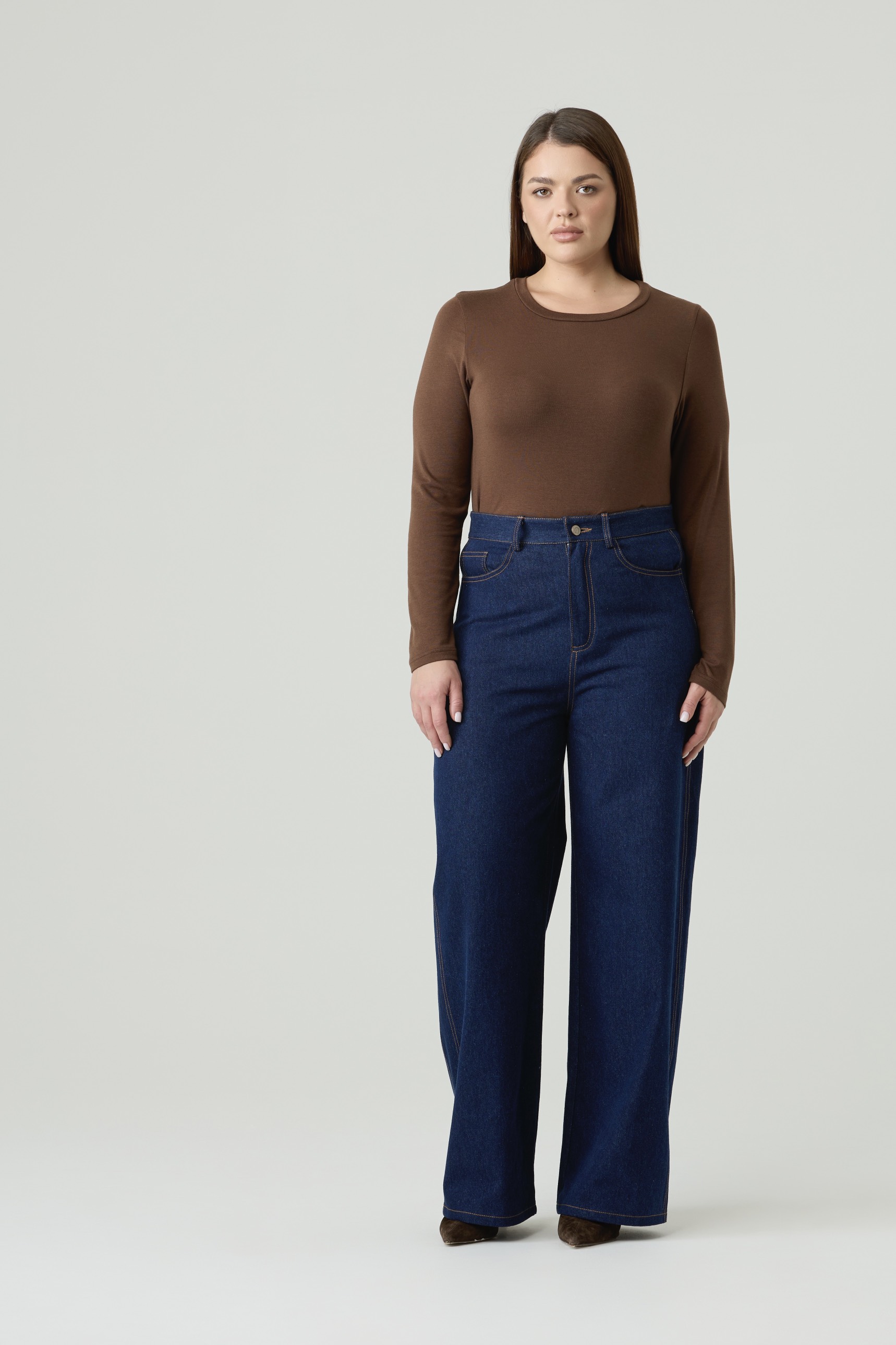 Джинсы Wide leg со вставками, темно-синий