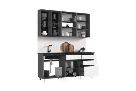 Кухня Техно-6 2,0м (Графит/Белый снег софт/Графит софт NEW)