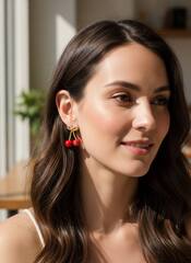 Серьги ювелирные ДВЕ ВИШНИ НА ВЕТОЧКЕ style by VALENTINO