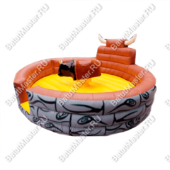 Надувной аттракцион Родео, бык+батут, черный с имитацией под кожу