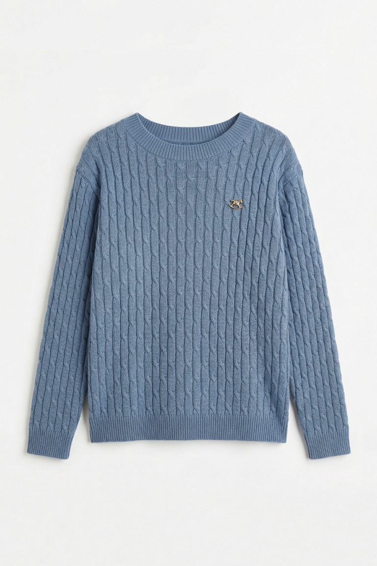Джемпер с круглым вырезом косы, голубой