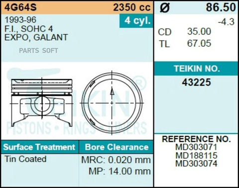 Поршень двигателя TEIKIN 43225 STD (4шт/упак)