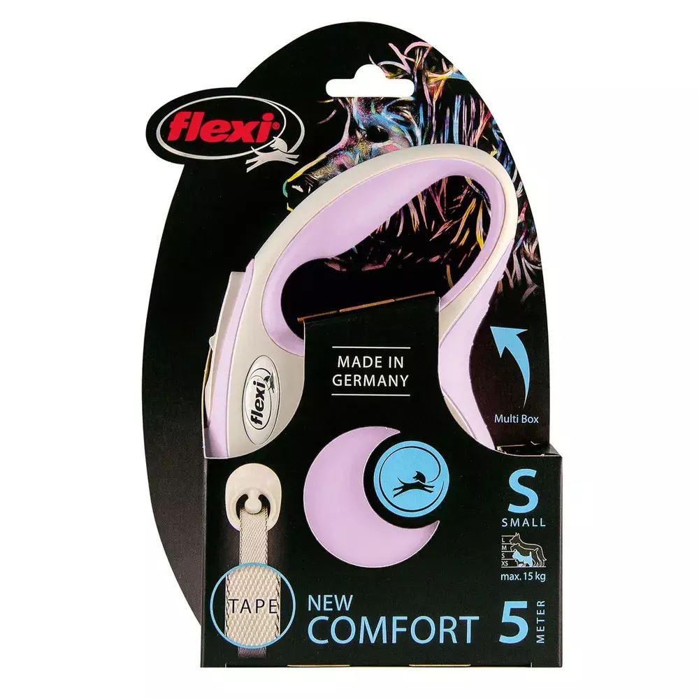 Поводок-рулетка Flexi New Comfort лента S 5 м 15 кг розовый