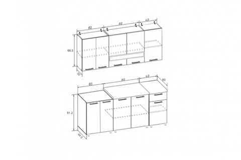 Кухня Рио 1.8 м белый глянец / черный глянец