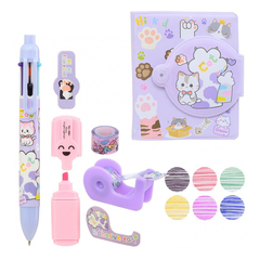 Канцелярский набор Basir с цветным текстовыделителем, 6-ти цветной ручкой, скотчем и блокнотом, серия "Лапки", ассорти, 19.5*11.5 см