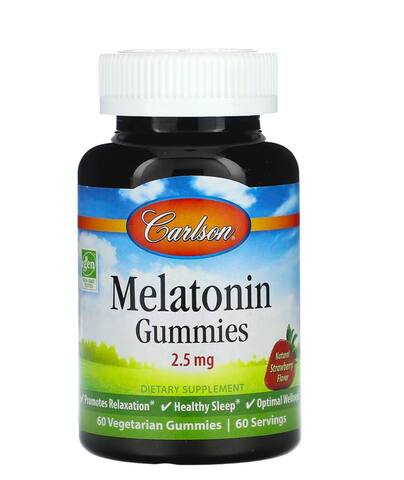 Carlson Жевательные мармеладки с мелатонином, натуральная клубника, 2,5 мг, 60 вегетарианских жевательных таблеток