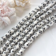 Бусина Шарик, керамика, белая с черной росписью, 10 мм, 1 нить, К161