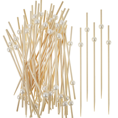 Пики топперы с бусинами, Белый жемчуг, 12 см, 50 шт.
