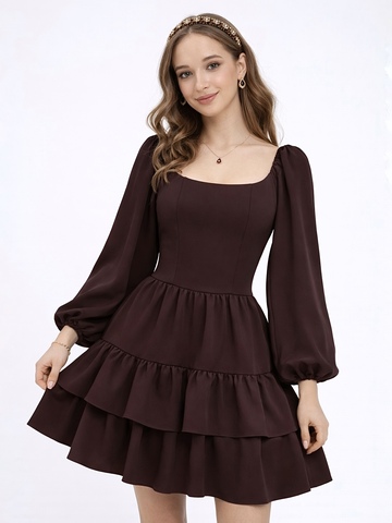 Платье праздничное ярусное с воланами для девочки коричневое