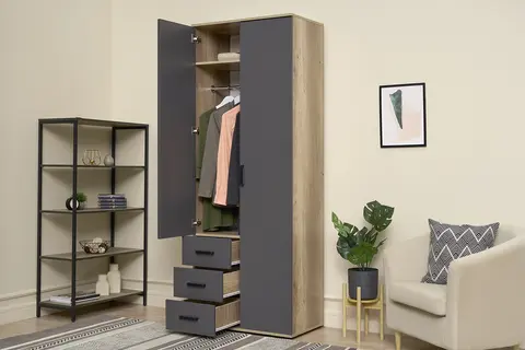 Шкаф 2-х створчатый Вегас ШК-03 дуб каньон / графит