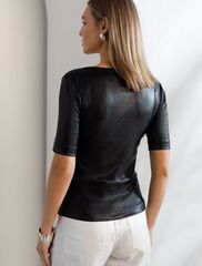 Футболка облегающая из хлопка в рубчик с U вырезом и матовым покрытием металлик  D49.120 (129286)