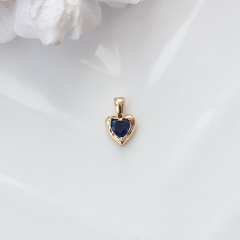 Подвеска Сердце с синим фианитом, 12*8 мм, позолота, П307