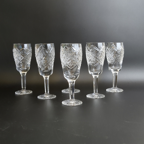 Рюмки на ножках набор из 6 штук хрустальные, алмазная грань, геометрический орнамент, 13 см, винтаж СССР 1970-1990 гг (70)