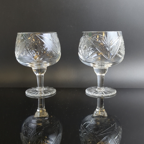 Хрустальные коньячные бокалы 2 штуки, алмазная грань, геометрический орнамент, винтаж СССР 1970-1990 гг