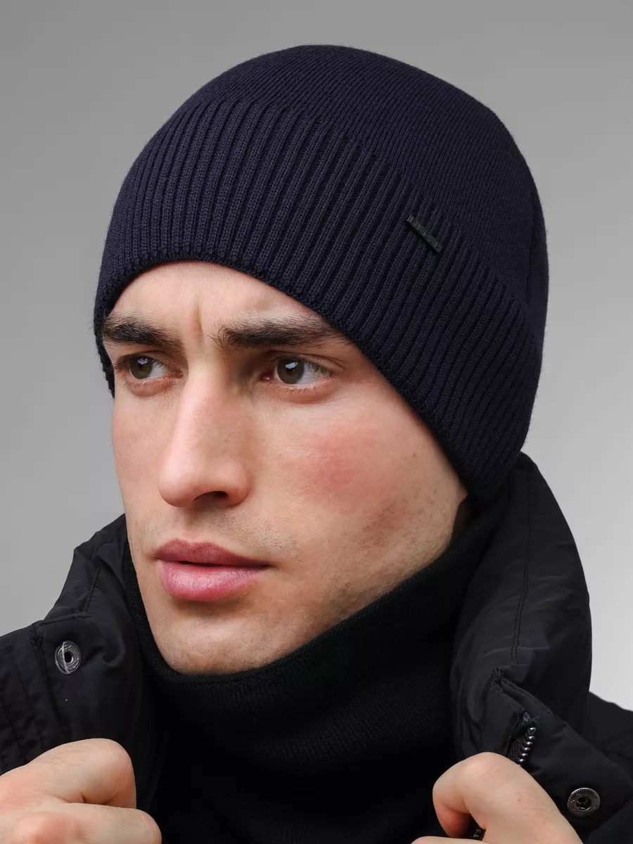 Шапка зимняя на флисе вязаная бини