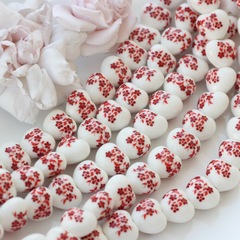 Бусина Сердце, керамика, белая с красной росписью, 17 мм, 1 шт, МК010