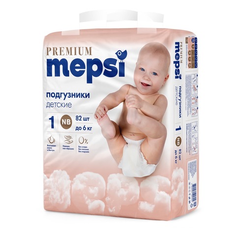 Mepsi Premium Подгузники NB до 6кг, 82шт