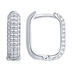 94027129 - Серьги-конго прямоугольник из серебра 925 пробы в обсыпке из фианитов