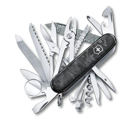 Складной коллекционный нож Victorinox Swiss Champ Carbon Damast Limited Edition 2021 (1.6791.J21) дамасская сталь, лимитированное издание | Wenger-Victorinox.Ru