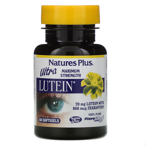 Nature's Plus, Ultra Lutein, максимальная сила, 20 мг, 60 мягких желатиновых капсул