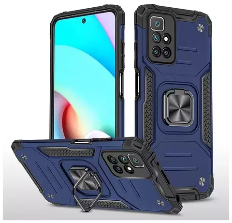 Противоударный чехол Strong Armour Case с кольцом для Xiaomi Redmi Note 11 Pro CN (China версия) (Темно-синий)