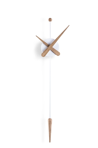 Часы Nomon Punta (основа - белый полистирол/стрелки и маятник - дуб). D=28см, H=63см