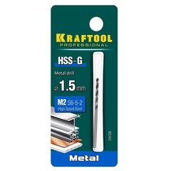 KRAFTOOL HSS-G, 1.5 х 43 мм, сталь P6M5, сверло по металлу (29651-1.5)
