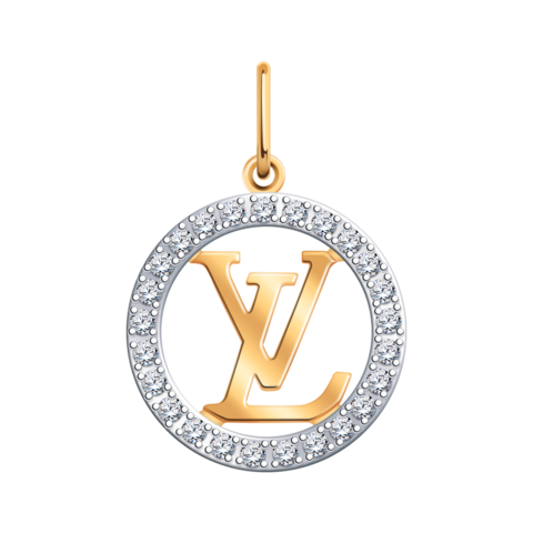 50313 - Подвеска круглая с лого LV  из золота 585 пробы с фианитами