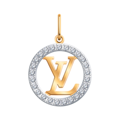 50313 - Подвеска круглая с лого LV  из золота 585 пробы с фианитами
