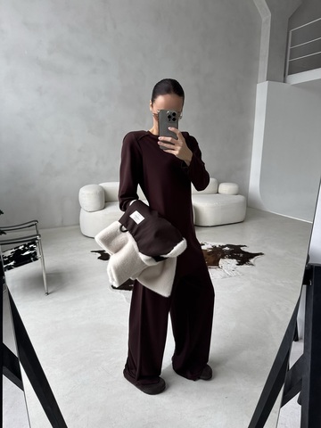 Брюки палаццо джерси (шоколад)