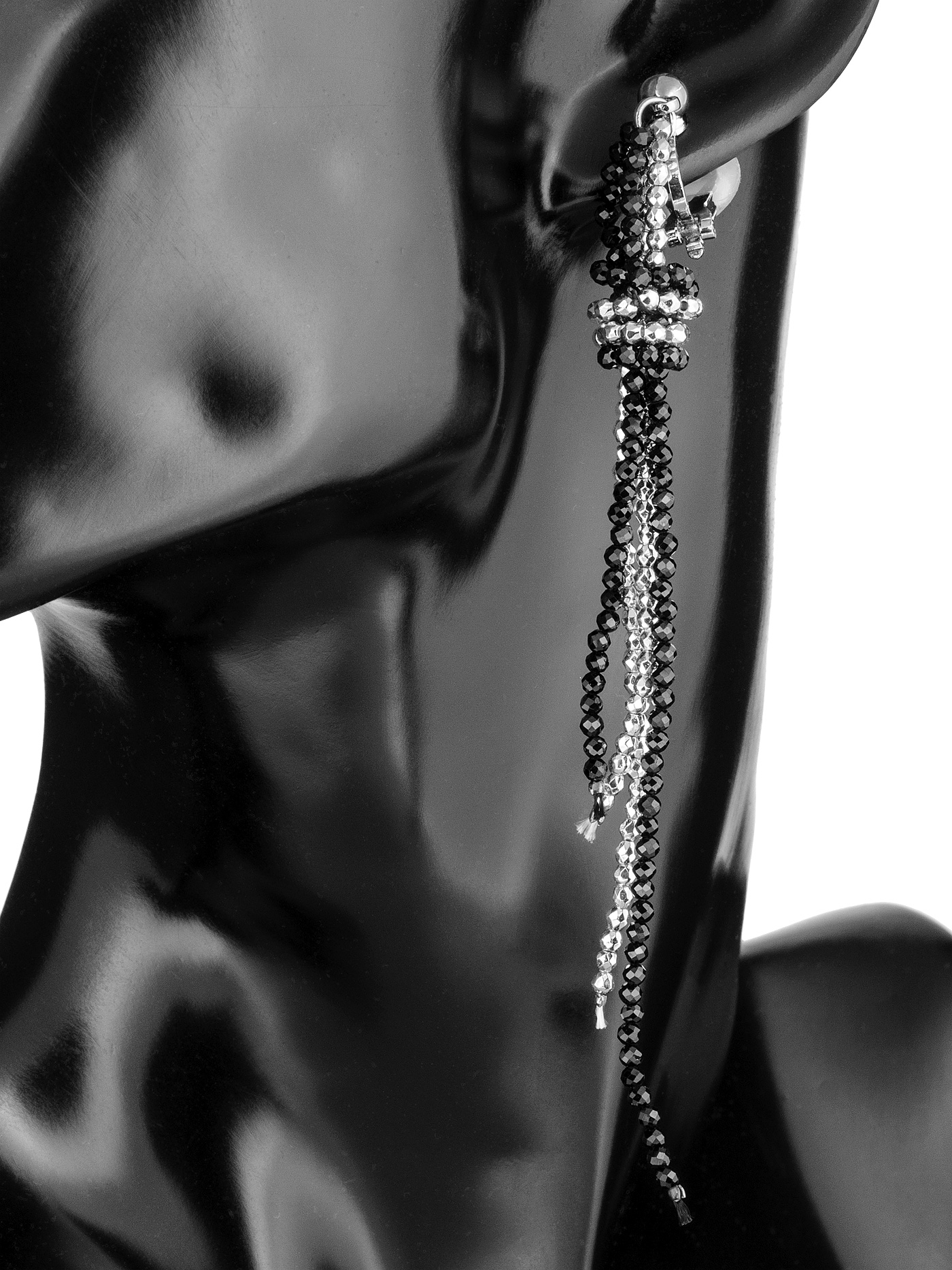 Серьги клипсы на уши с натуральной шпинелью и гематитом